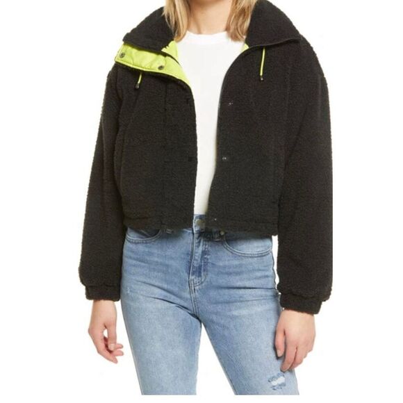 ВР. Neon Faux Shearling Bomber Jacket In Black size xs - Picture 7 of 7
